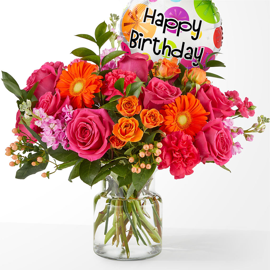 Fiesta Bouquet with Birthday Balloon – Corum Flower Shop, Manchester KY