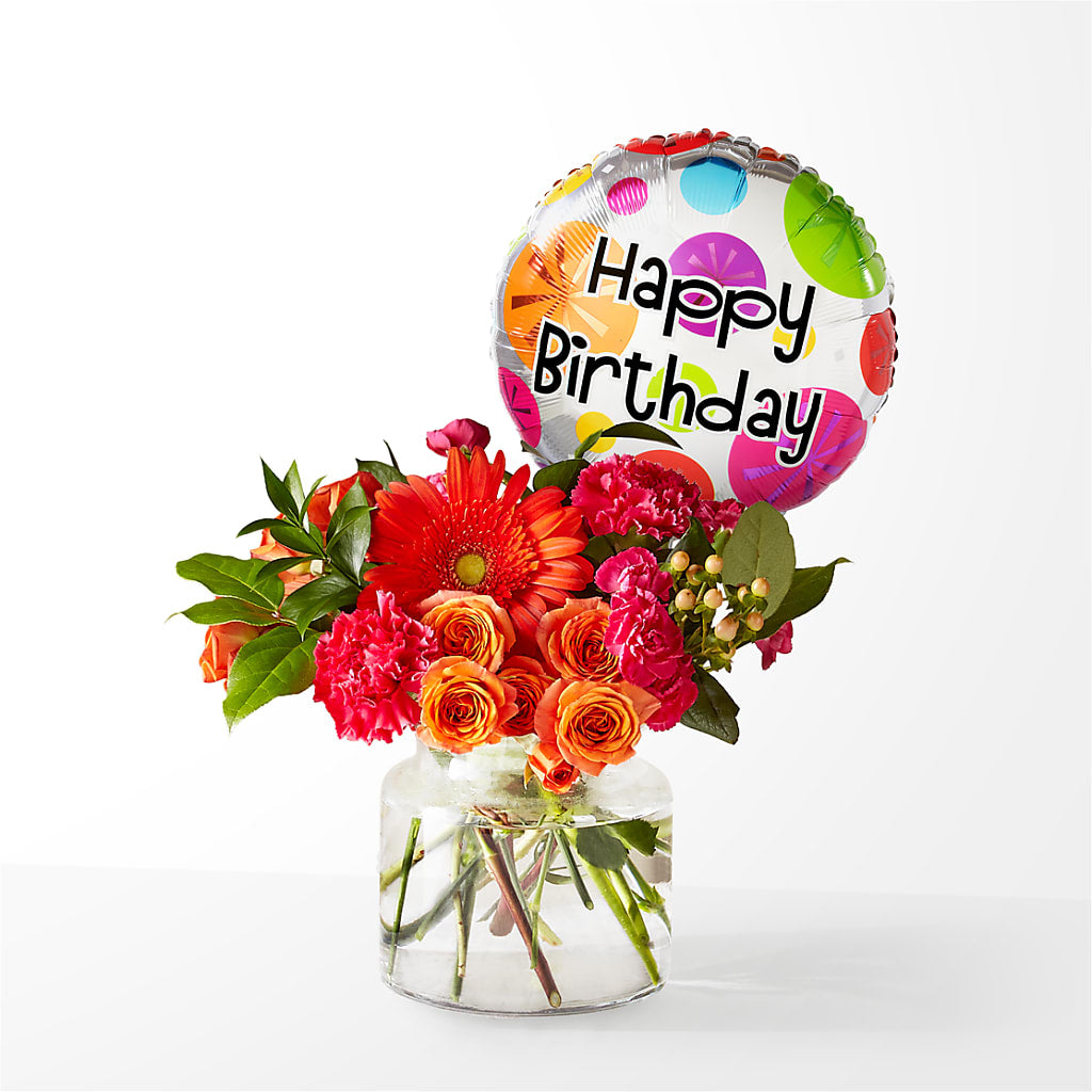 Fiesta Bouquet with Birthday Balloon – Corum Flower Shop, Manchester KY