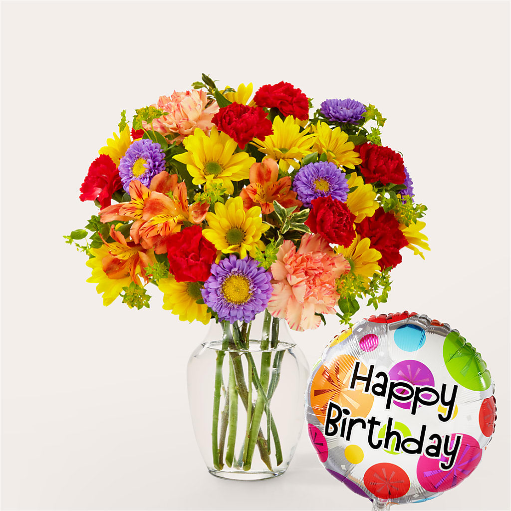 Kaleidoscope Bouquet with Birthday Balloon – Corum Flower Shop, Manchester KY